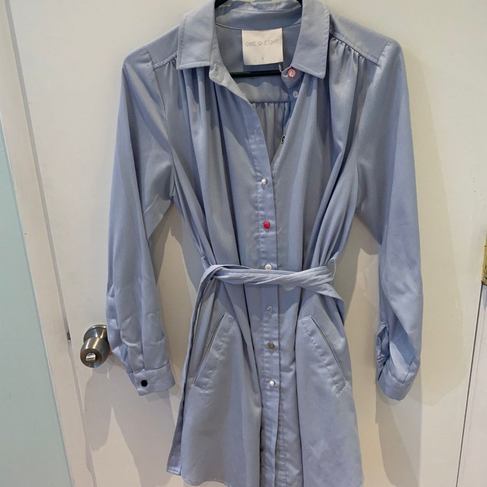 Shirtdress Blue Accent Buttons Belt Pockets